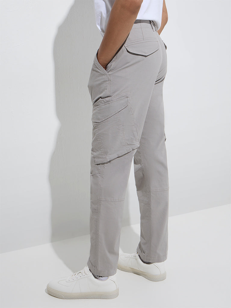 WES Casuals Grey Relaxed-Fit Mid-Rise Cotton Trousers - Image 5