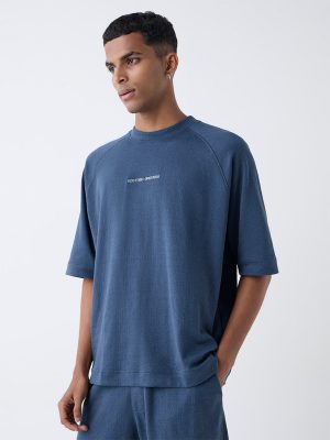 Studiofit Dusty Blue Relaxed-Fit Cotton-Blend T-Shirt