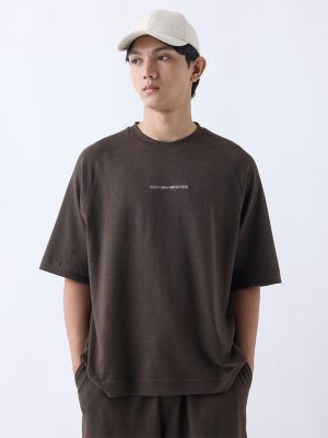 Studiofit Dark Brown Relaxed-Fit Cotton-Blend T-Shirt