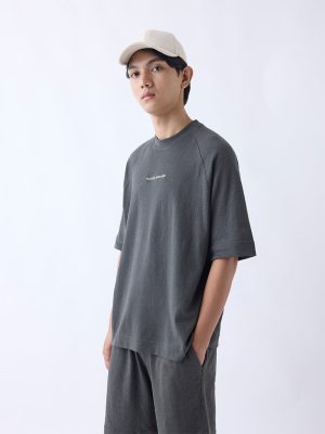 Studiofit Dark Grey Relaxed-Fit Cotton-Blend T-Shirt