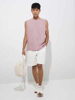 Studiofit Mauve Typographic Relaxed-Fit Cotton-Blend T-Shirt