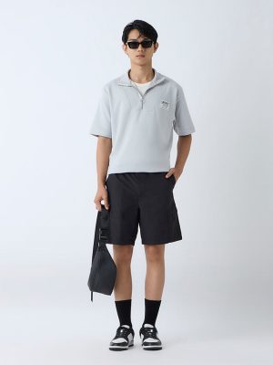 Studiofit Light Grey Relaxed-Fit Quarter-Zip T-Shirt