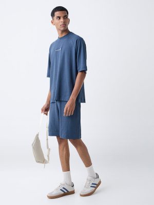 Studiofit Blue Relaxed-Fit Mid-Rise Cotton-Blend Shorts