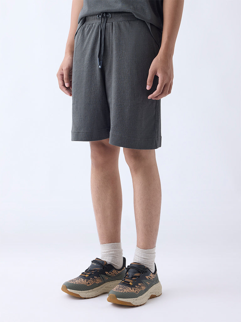 Studiofit Dark Grey Relaxed-Fit Mid-Rise Cotton-Blend Shorts - Image 3