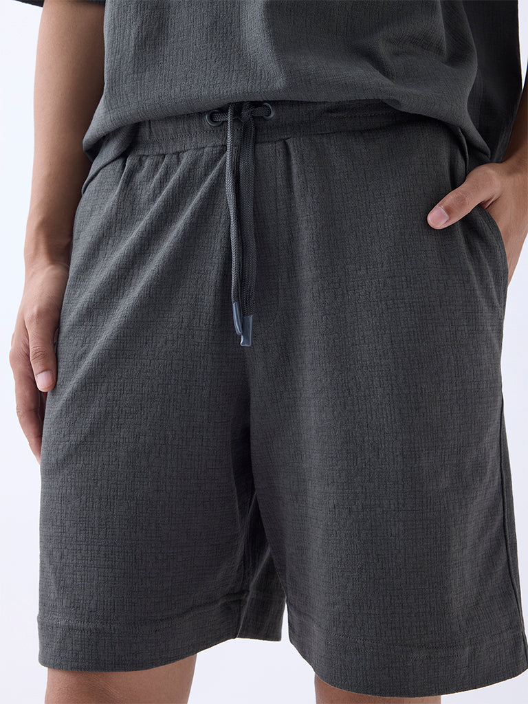 Studiofit Dark Grey Relaxed-Fit Mid-Rise Cotton-Blend Shorts - Image 4