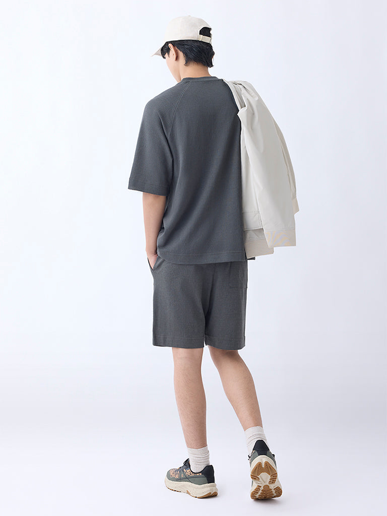 Studiofit Dark Grey Relaxed-Fit Mid-Rise Cotton-Blend Shorts - Image 5