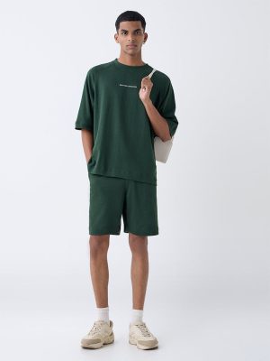 Studiofit Green Relaxed-Fit Mid-Rise Cotton-Blend Shorts