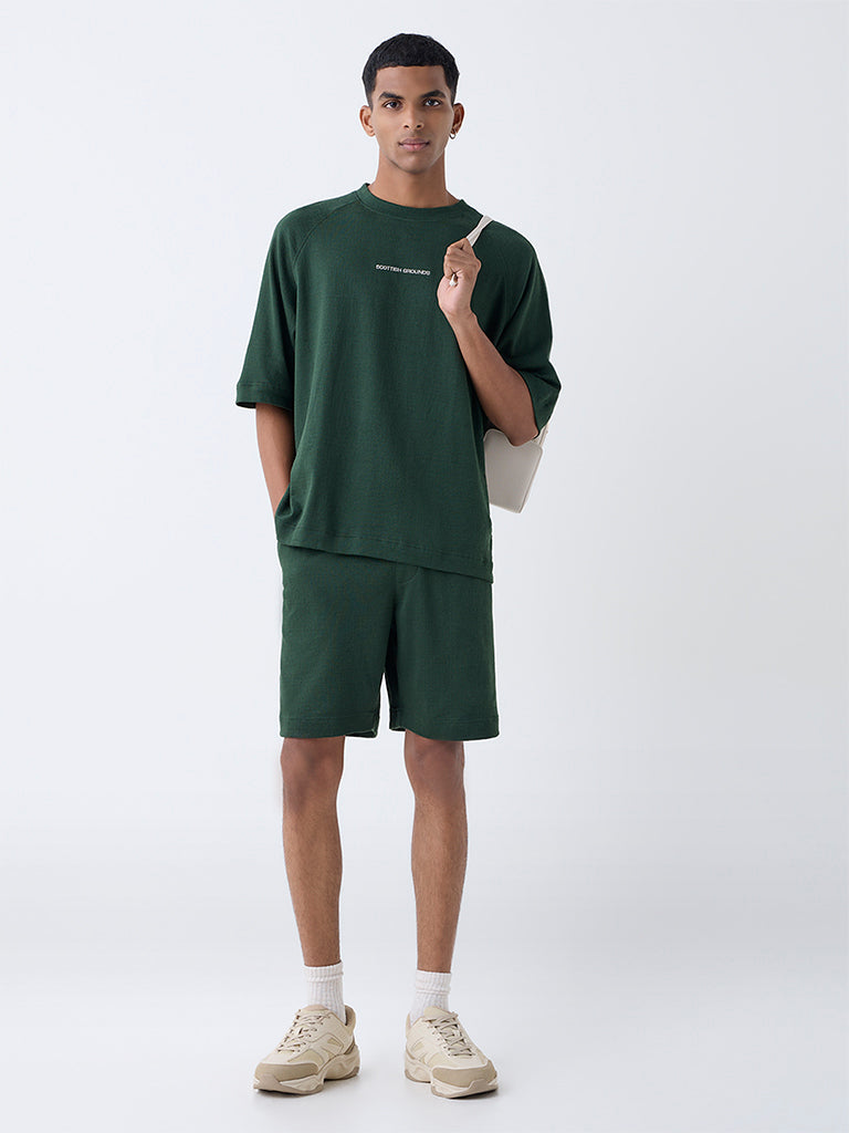 Studiofit Green Relaxed-Fit Mid-Rise Cotton-Blend Shorts