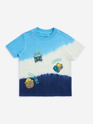 HOP Kids Blue Tie-Dye Printed Cotton T-Shirt