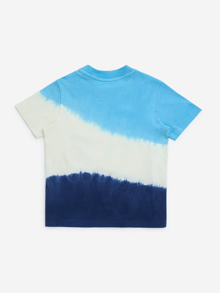 HOP Kids Blue Tie-Dye Printed Cotton T-Shirt - Image 2