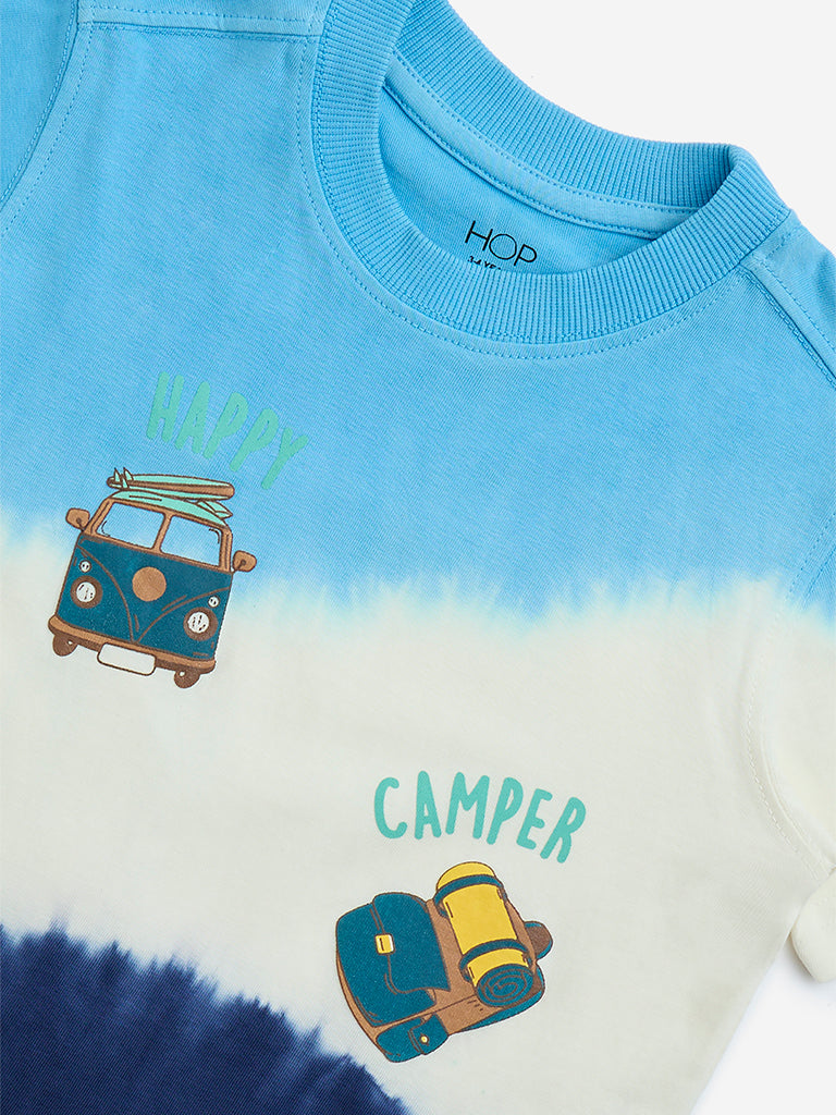 HOP Kids Blue Tie-Dye Printed Cotton T-Shirt - Image 3