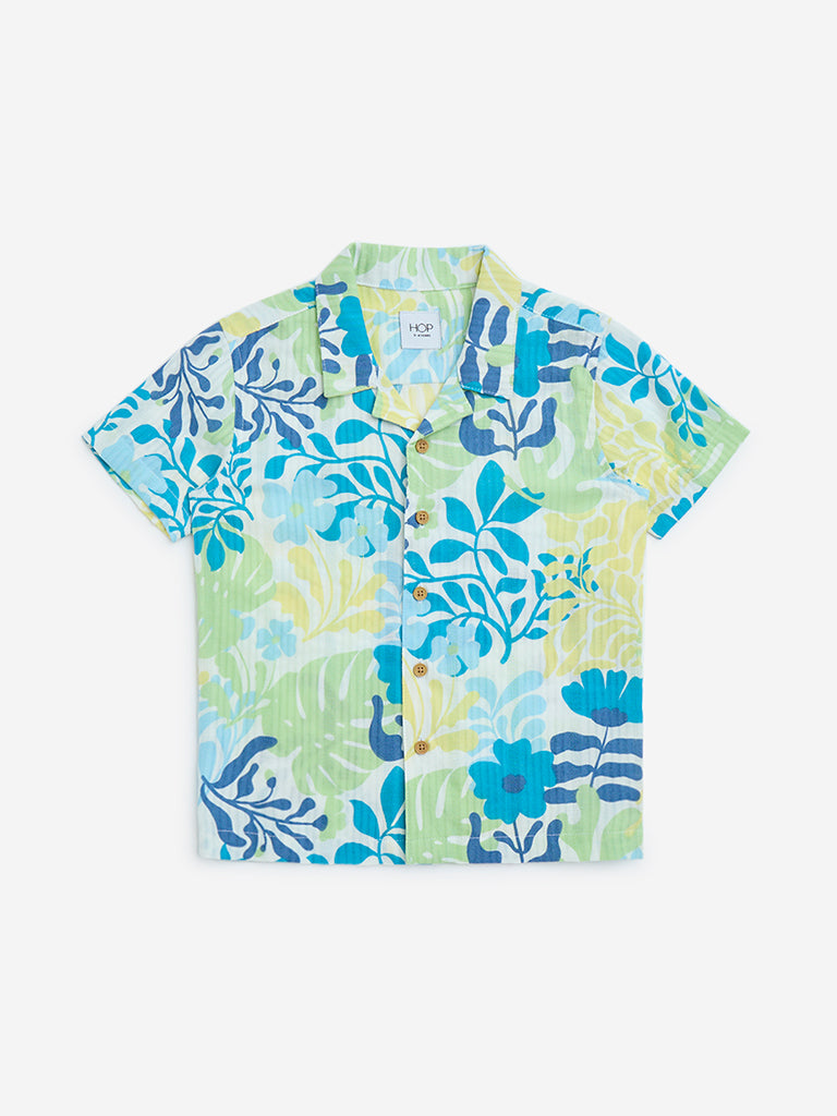 HOP Kids Multicolour Botanical Design Cotton-Blend Shirt