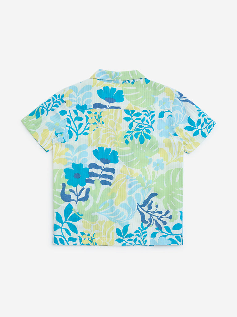HOP Kids Multicolour Botanical Design Cotton-Blend Shirt - Image 2