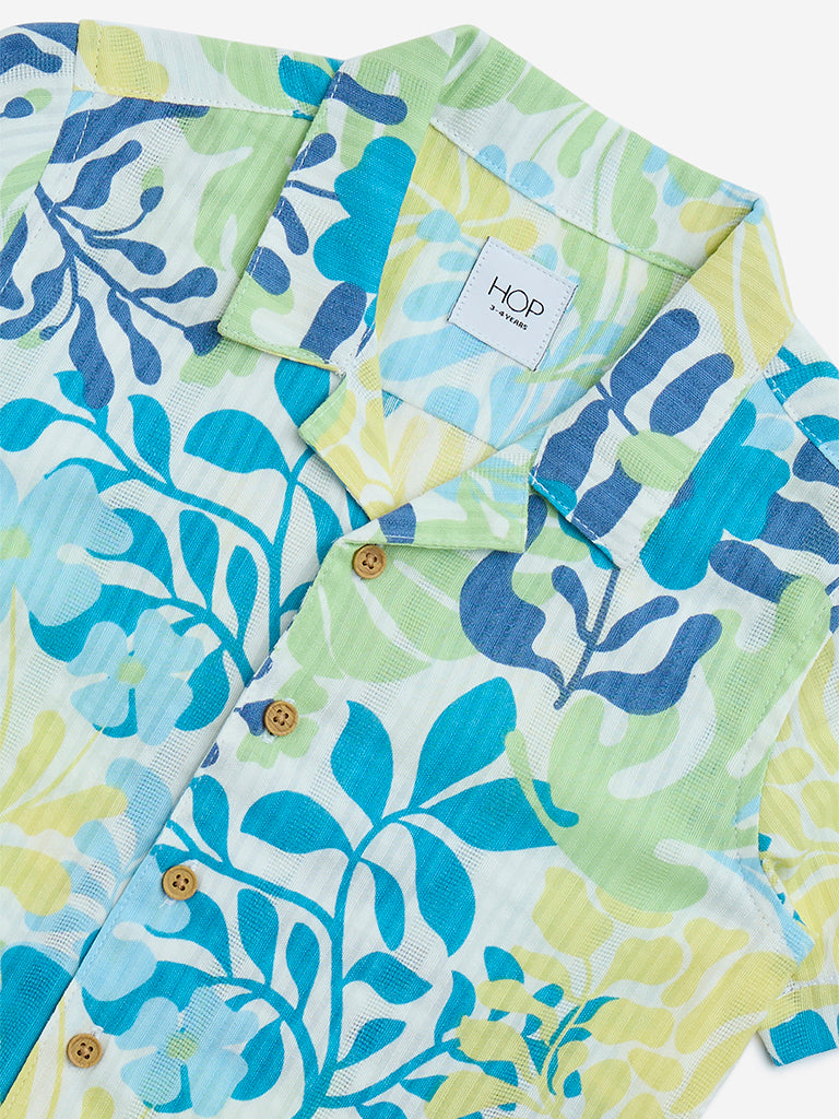 HOP Kids Multicolour Botanical Design Cotton-Blend Shirt - Image 3