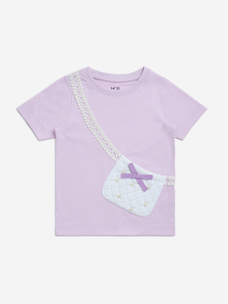 HOP Kids Lilac Pouch Detailed Cotton T-Shirt