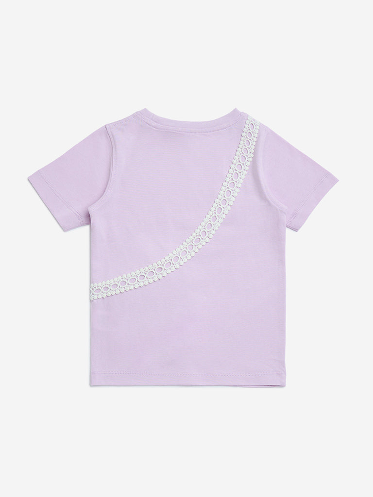 HOP Kids Lilac Pouch Detailed Cotton T-Shirt - Image 2