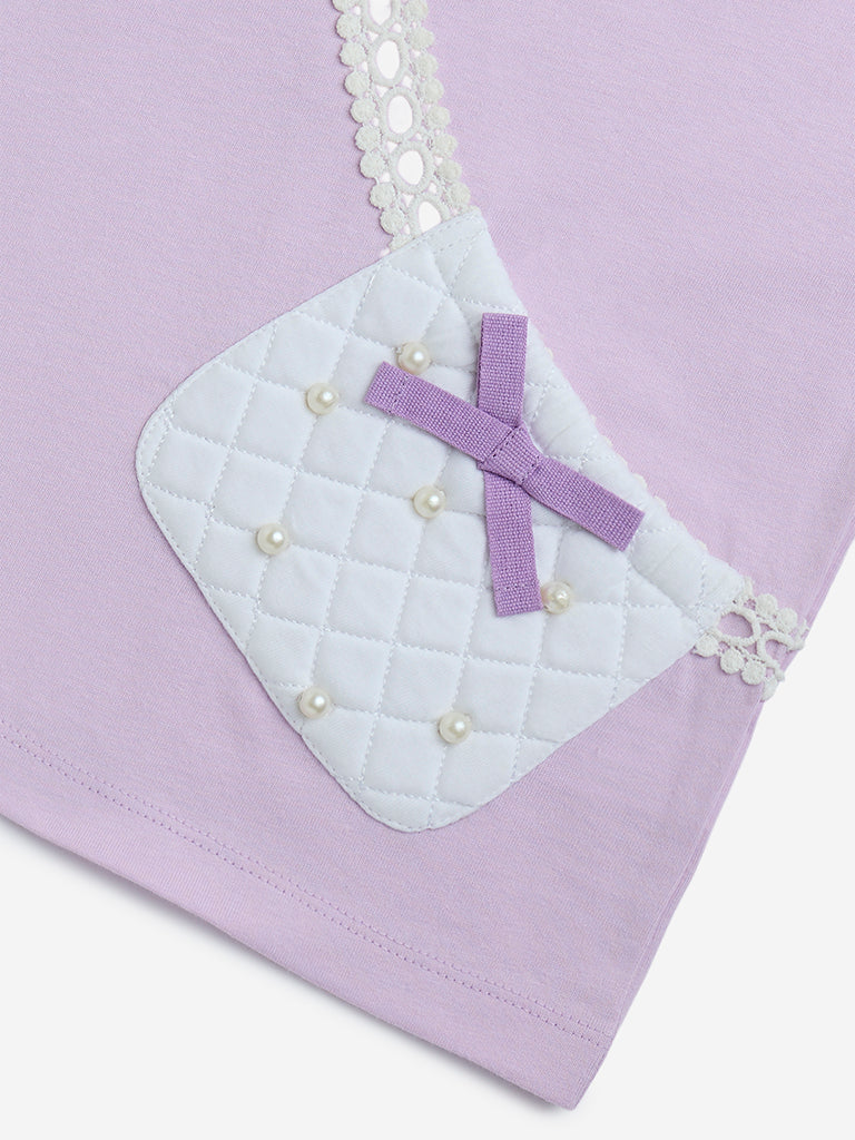 HOP Kids Lilac Pouch Detailed Cotton T-Shirt - Image 3