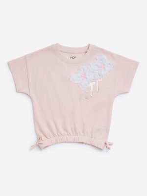 HOP Kids Blush Pink Floral Applique Cotton Top