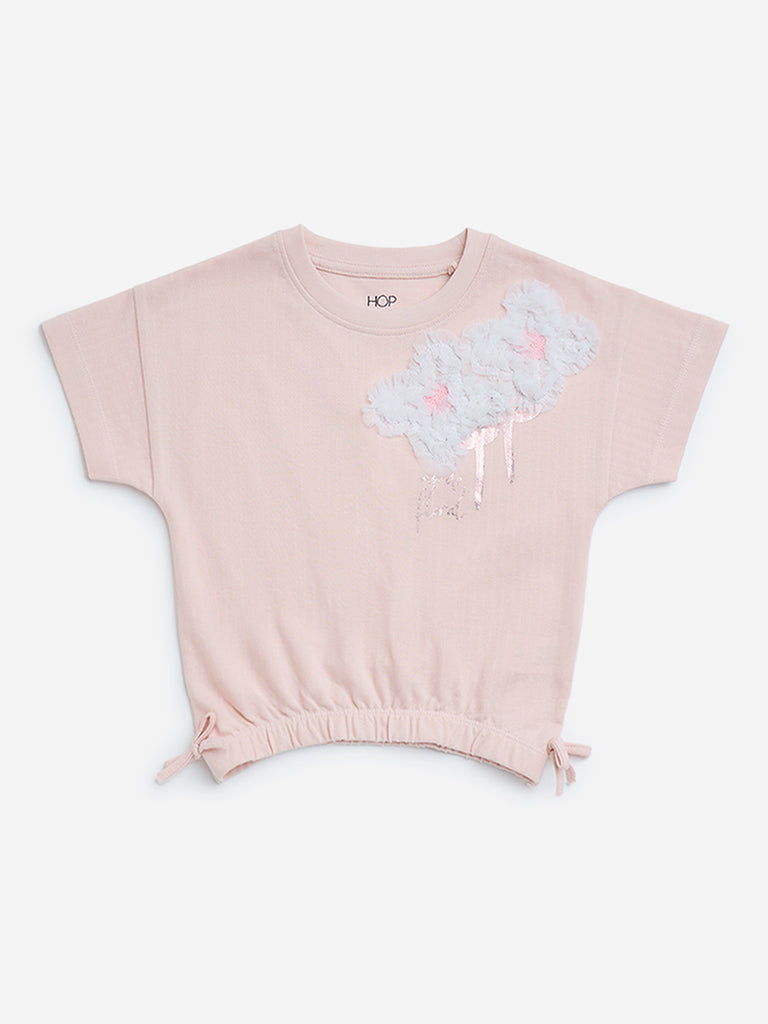 HOP Kids Blush Pink Floral Applique Cotton Top