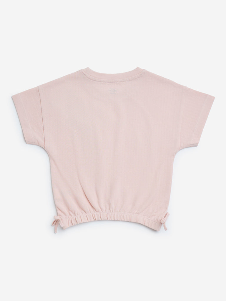 HOP Kids Blush Pink Floral Applique Cotton Top - Image 2