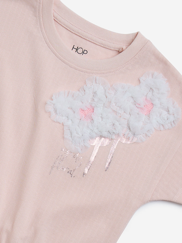 HOP Kids Blush Pink Floral Applique Cotton Top - Image 3