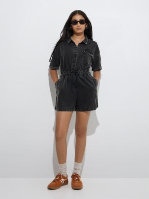 Y&F Kids Charcoal Denim Playsuit