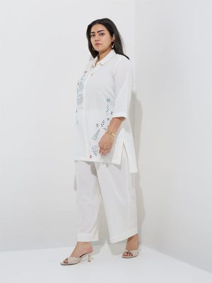 Diza White Seersucker Striped Cotton Ethnic Pants