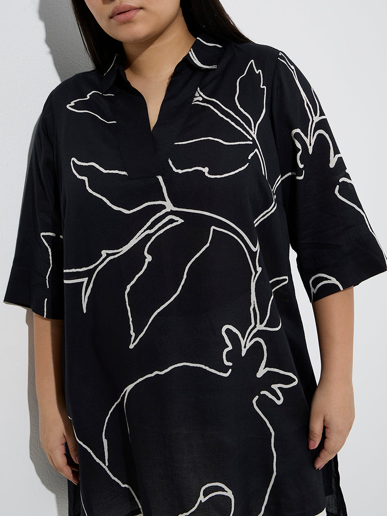 Diza Black Botanical Design Kurti - Image 3