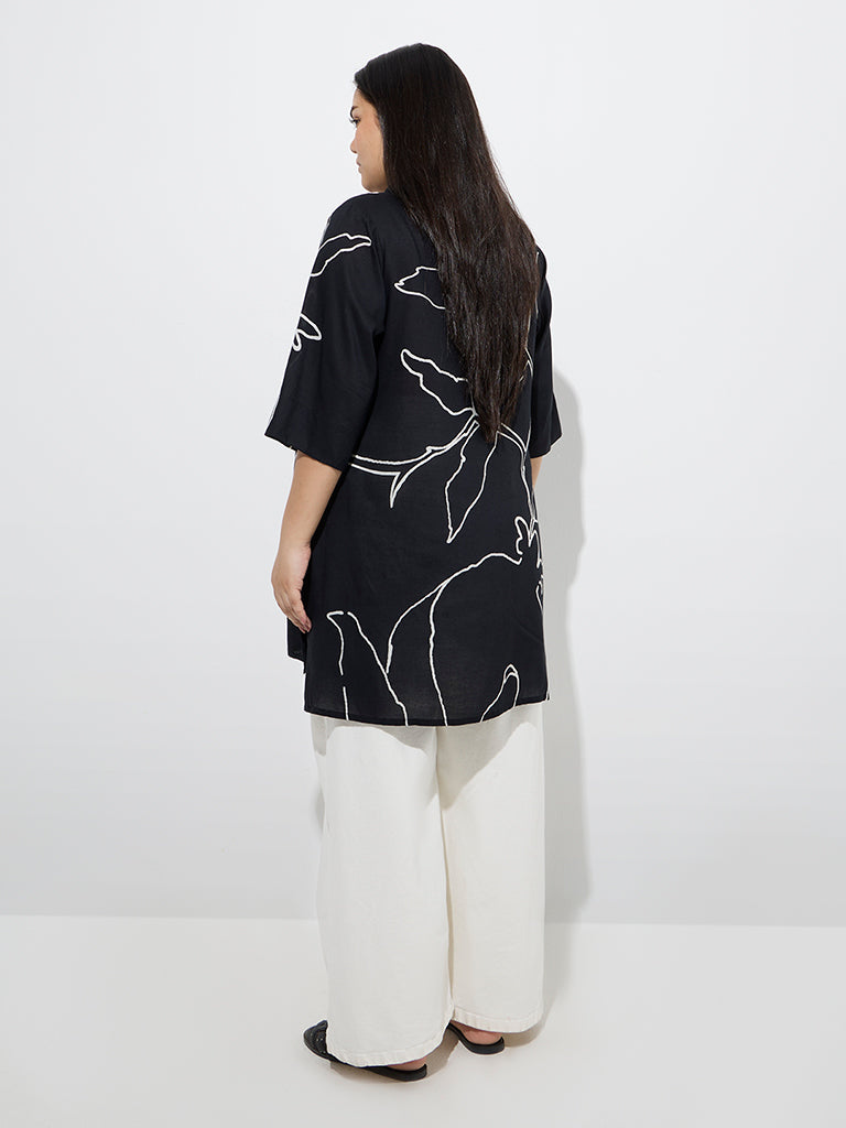 Diza Black Botanical Design Kurti - Image 4