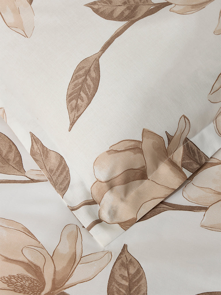 Westside Home Beige Botanical Printed Queen Bed Flat Sheet and Pillowcase Set - Image 3