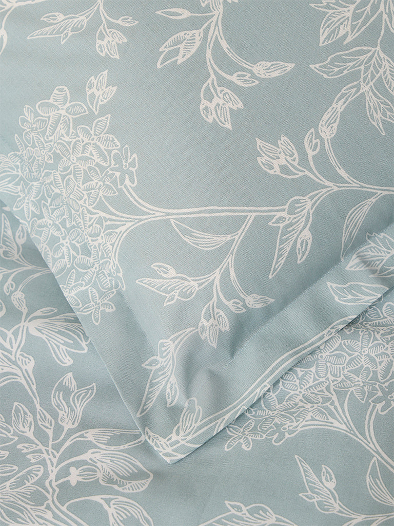 Westside Home Light Blue Foliage Detailed Queen Bed Flat Sheet and Pillowcase Set - Image 3