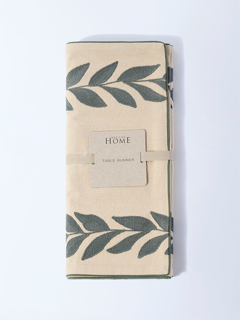 Westside Home Beige Leaf Design Table Runner