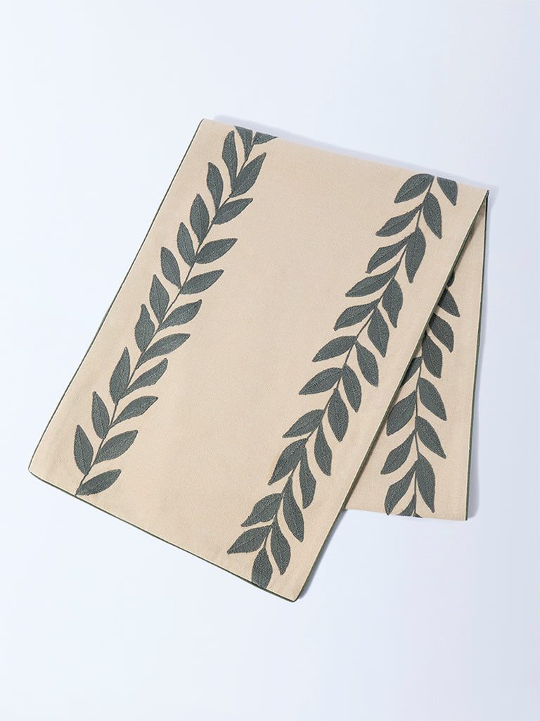 Westside Home Beige Leaf Design Table Runner - Image 2
