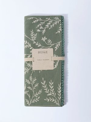 Westside Home Olive Floral Embroidered Table Runner