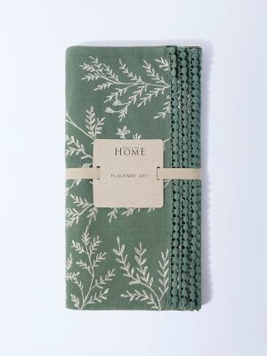 Westside Home Olive Floral Embroidered Placemats (Set of 4)