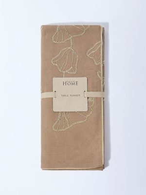 Westside Home Gold Floral Embroidered Table Runner