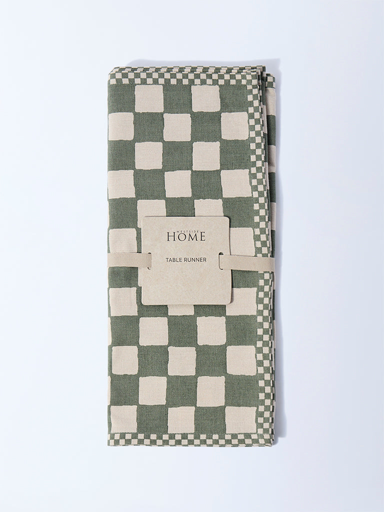 Westside Home Olive Checks Printed Table Runner