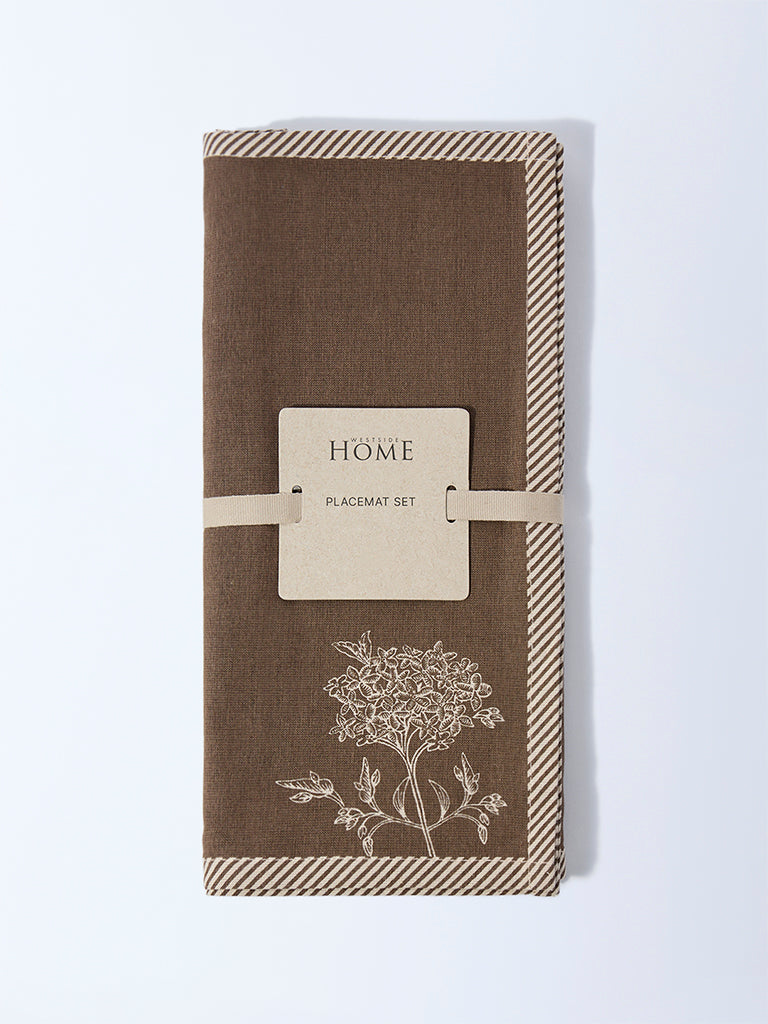 Westside Home Brown Floral Pattern Placemats (Set of 4)