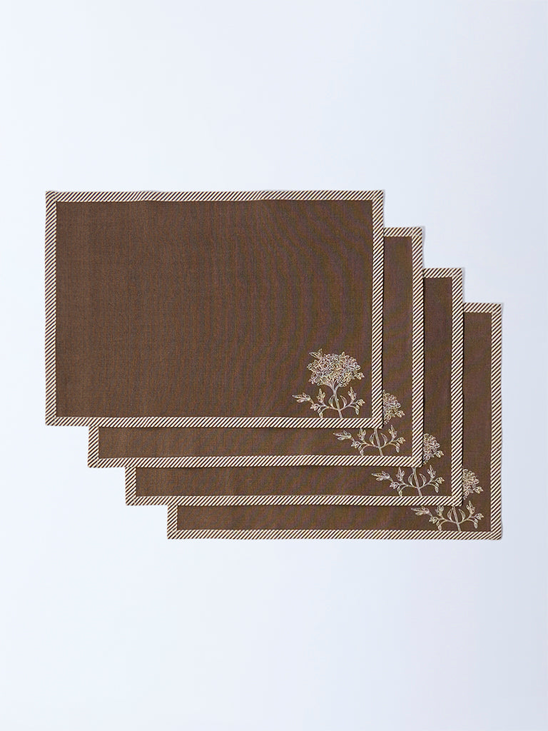 Westside Home Brown Floral Pattern Placemats (Set of 4) - Image 2