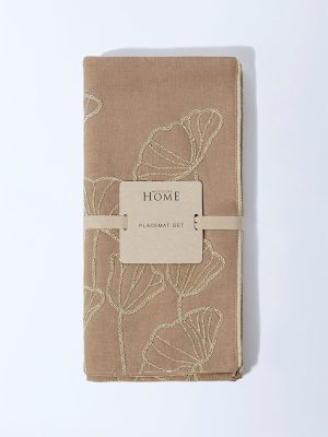 Westside Home Gold Floral Embroidered Placemats (Set of 4)