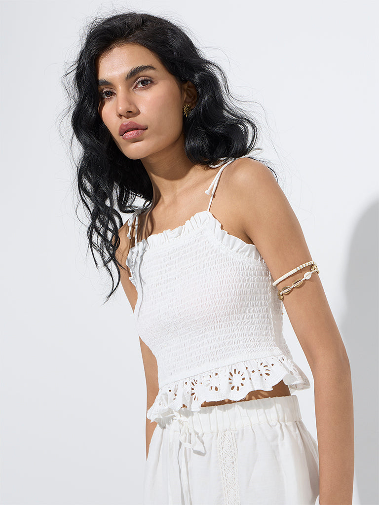 Nuon White Smocked Cotton Top - Image 2