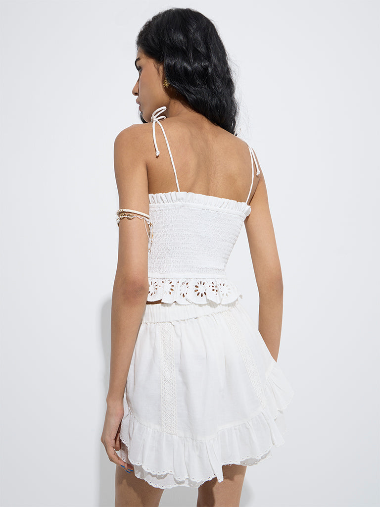 Nuon White Smocked Cotton Top - Image 4