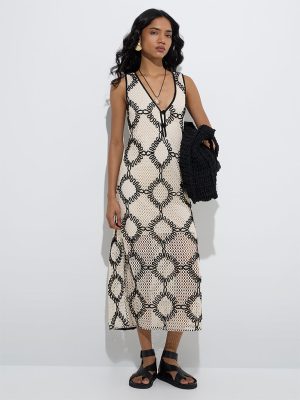 LOV Off-White Crochet-Detailed Straight Dress