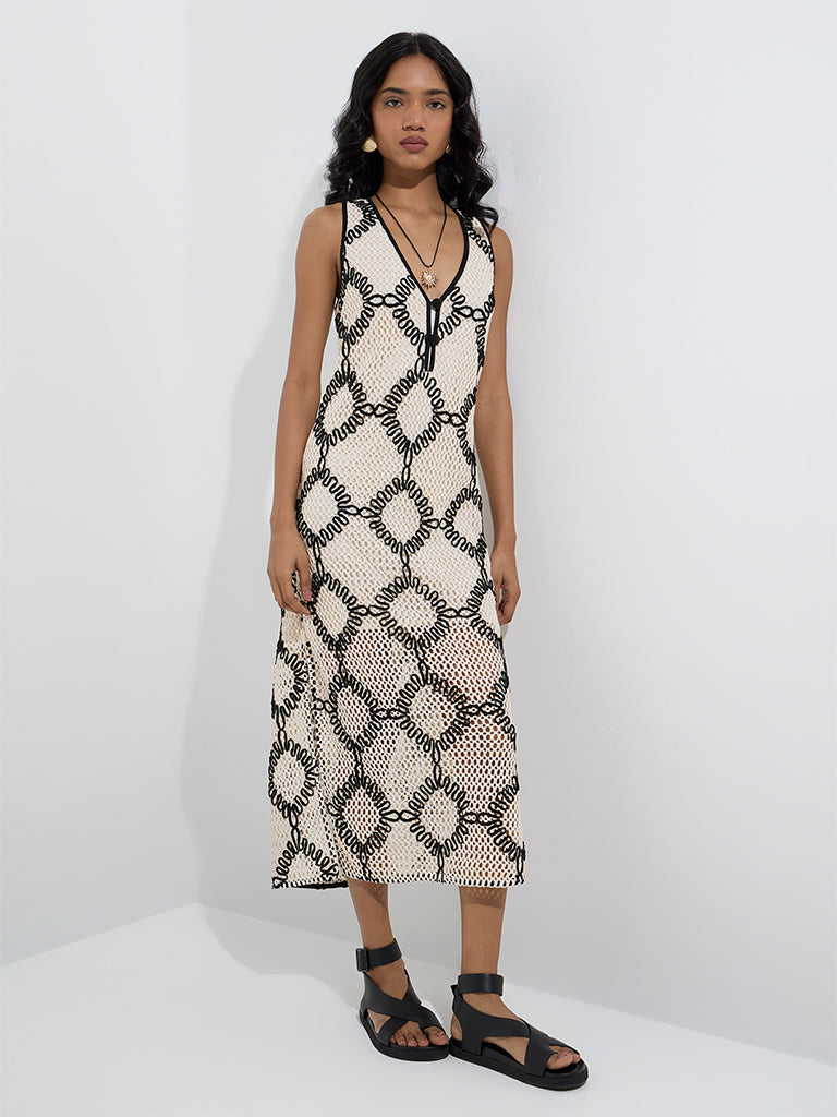 LOV Off-White Crochet-Detailed Straight Dress - Image 2