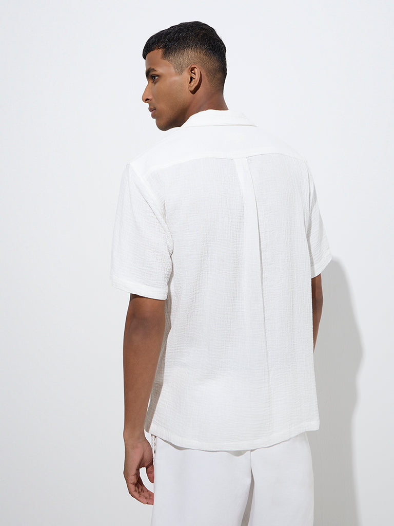 ETA White Floral Embroidered Relaxed-Fit Cotton Shirt - Image 4