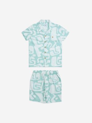 HOP Kids Teal Abstract Design Cotton Shirt and Shorts Set