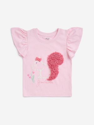 HOP Kids Pink Animal Applique Cotton Top