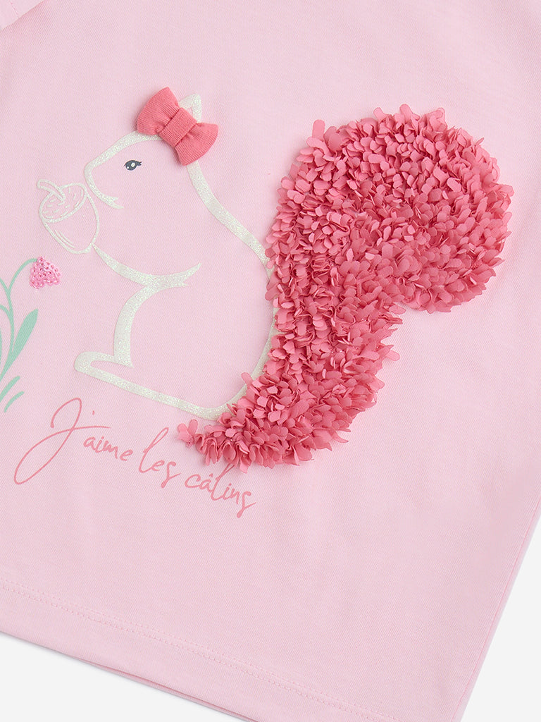 HOP Kids Pink Animal Applique Cotton Top - Image 4