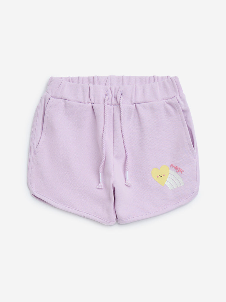 HOP Kids Lilac Heart Design Mid-Rise Cotton Shorts - Image 5