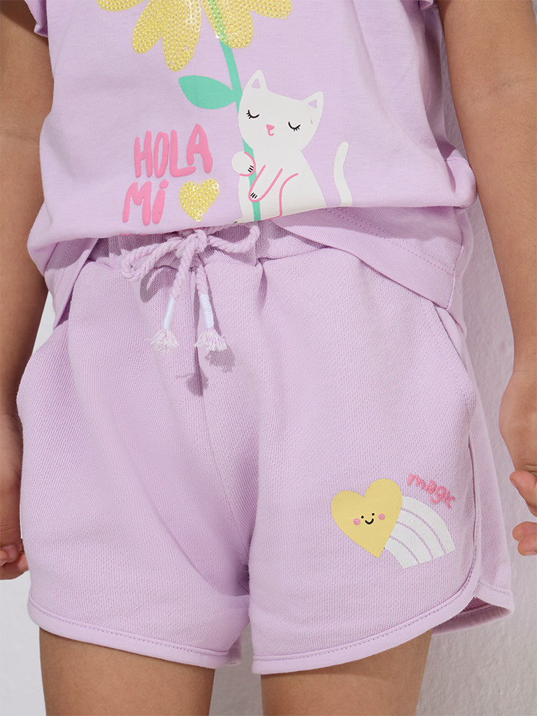 HOP Kids Lilac Heart Design Mid-Rise Cotton Shorts - Image 3